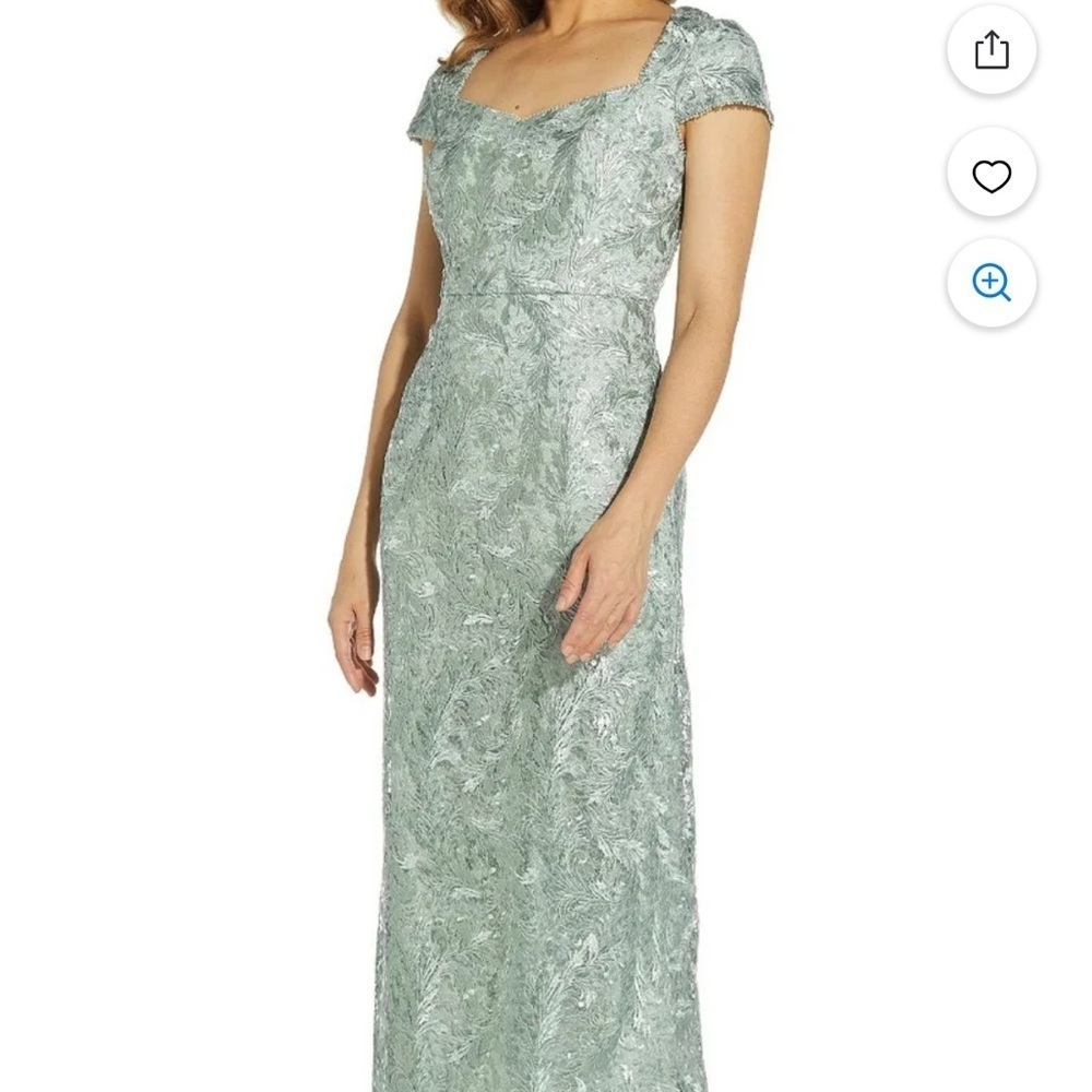 Adrianna Papell Square Neck Cap Sleve Cutout Back Slit Back Formal Dress 8